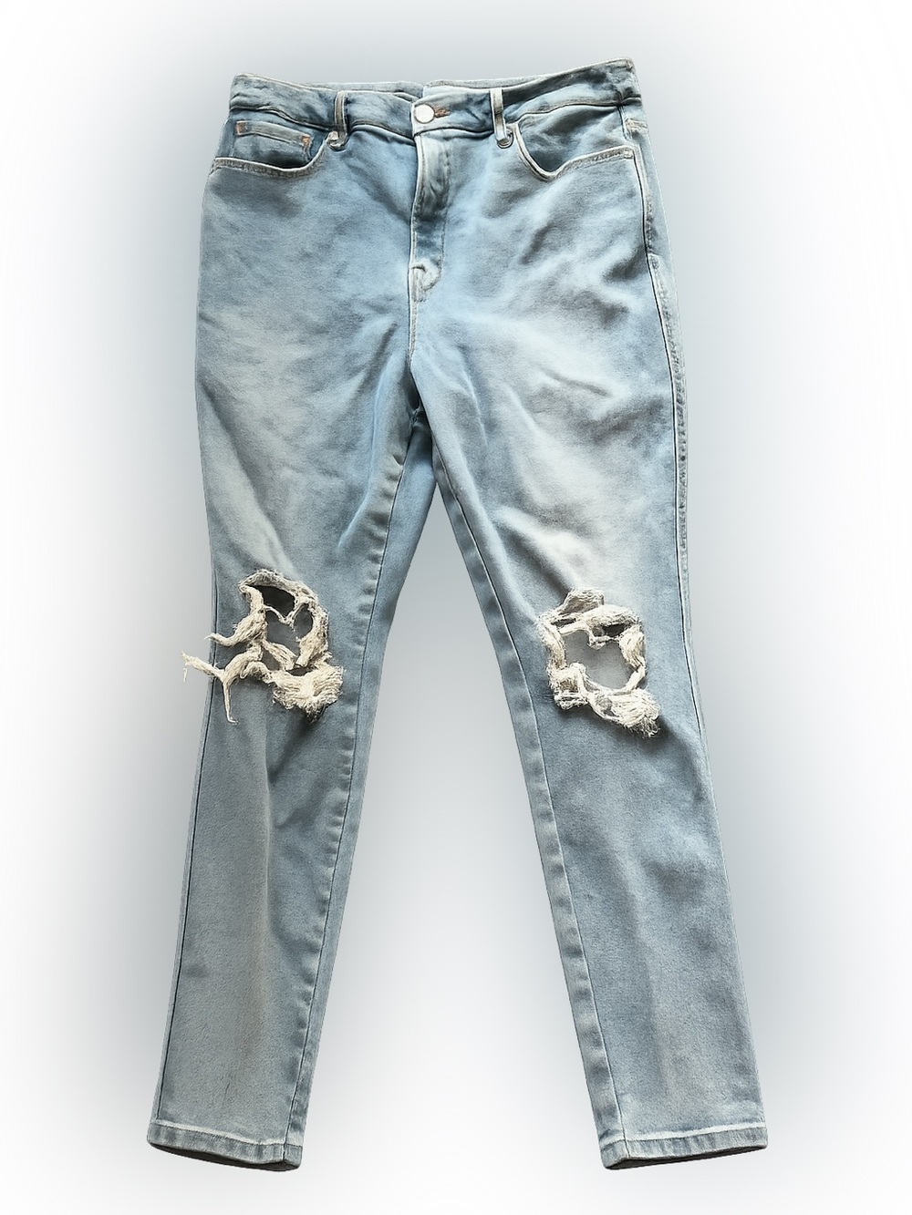 Good American Good Legs Distressed Skinny Jeans Light Wash Size 12 / 31